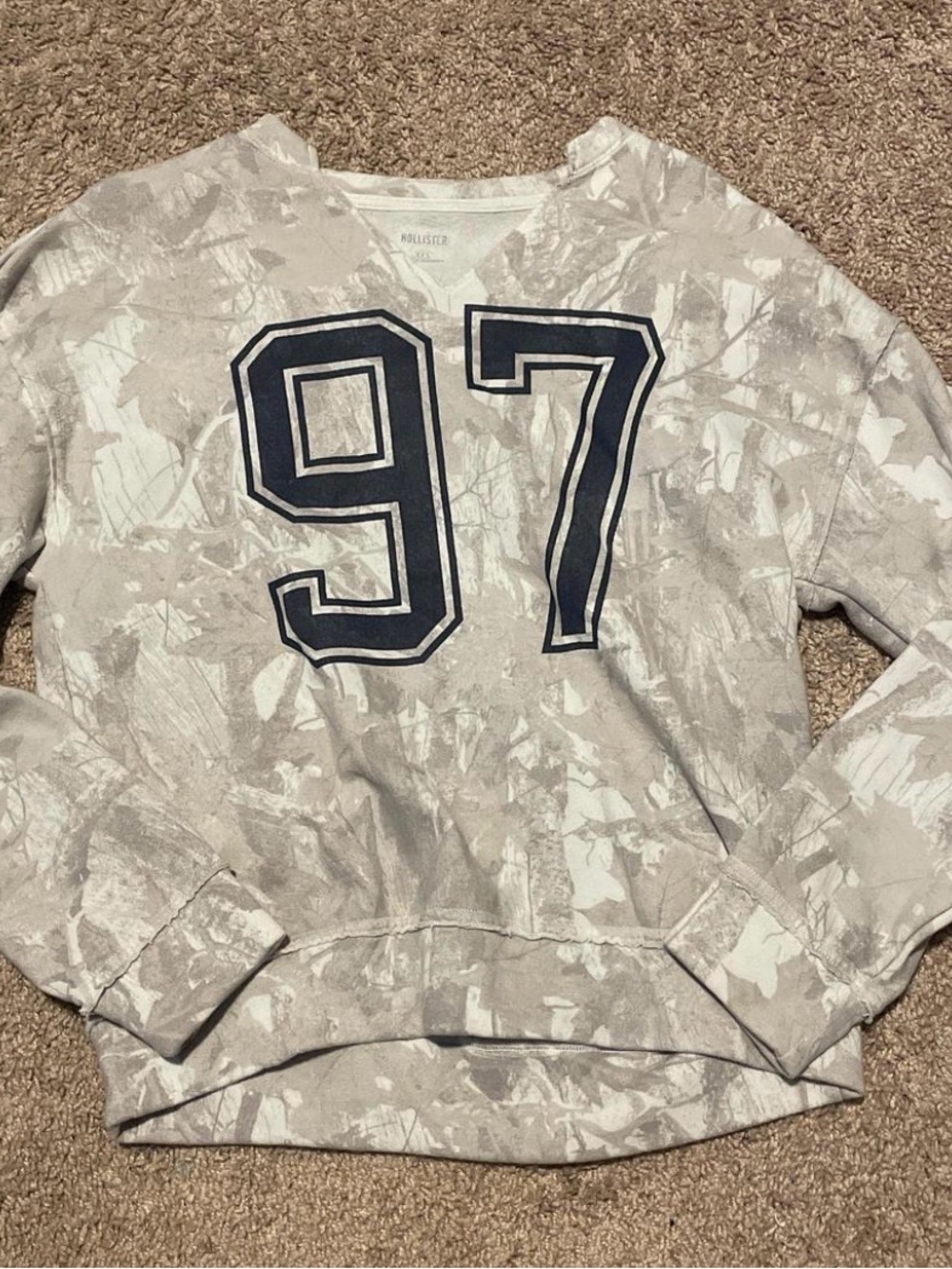 Hollister Gray & White Number 97 Pullover Hoodie
